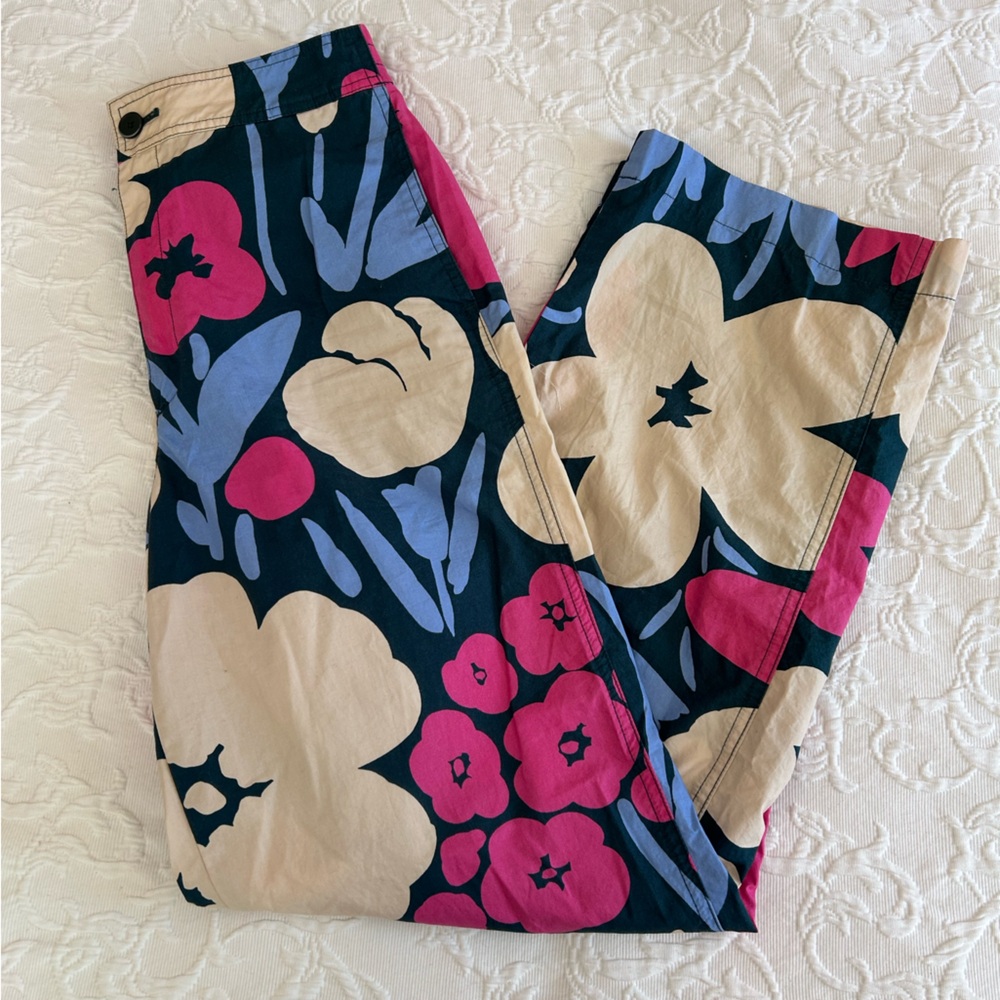 Marimekko Blue Beige Pink Floral Patterned Pants XS